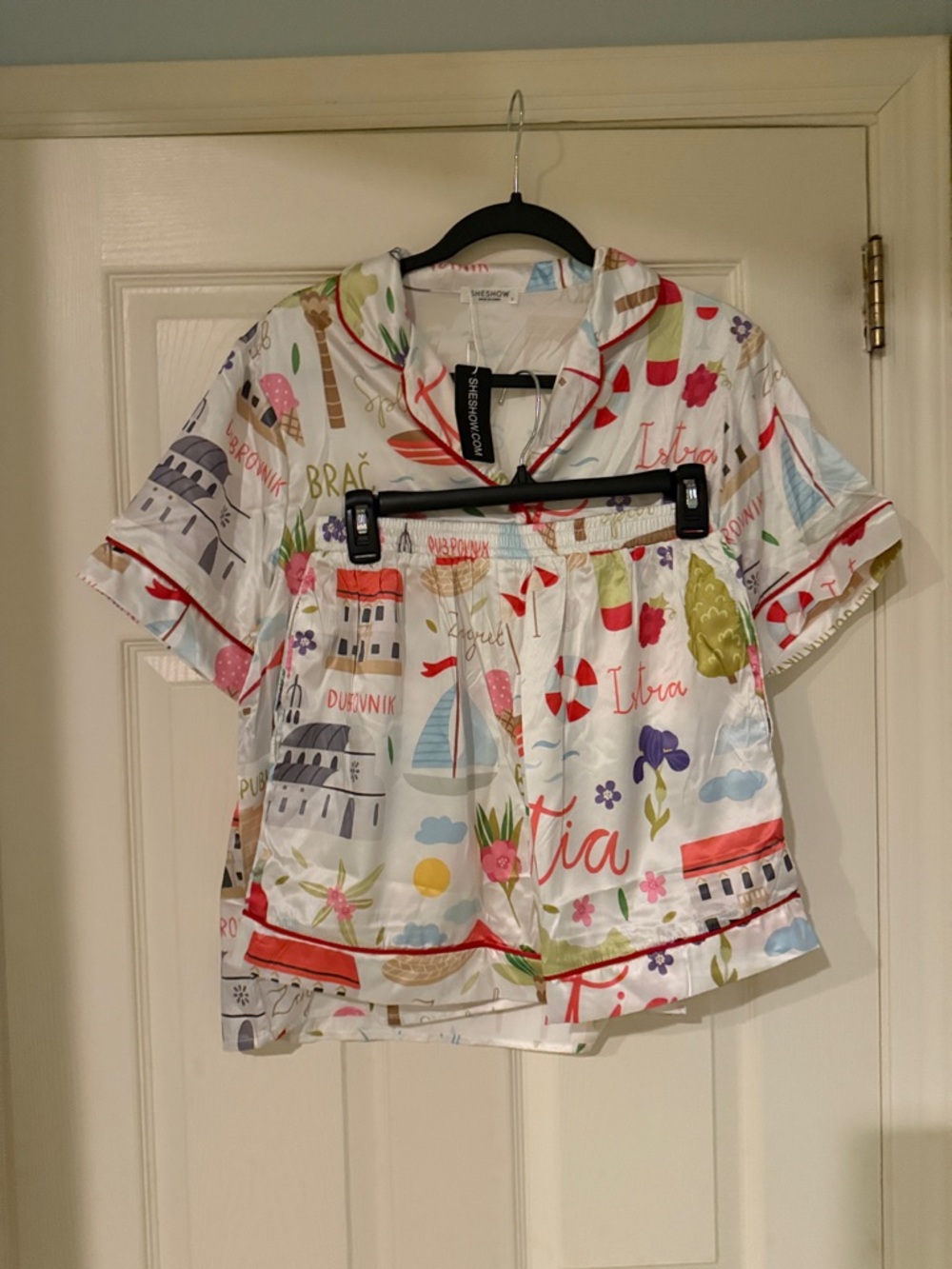 SheShow tictoc Croatia Print Short set Satin vacation rich comfy stylish flowy